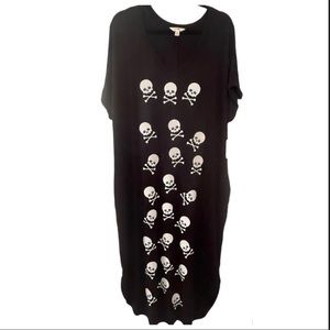 Handcrafted Artisan Gothic Black Skull T-shirt Dress Swim Coverup Size Plus 14W